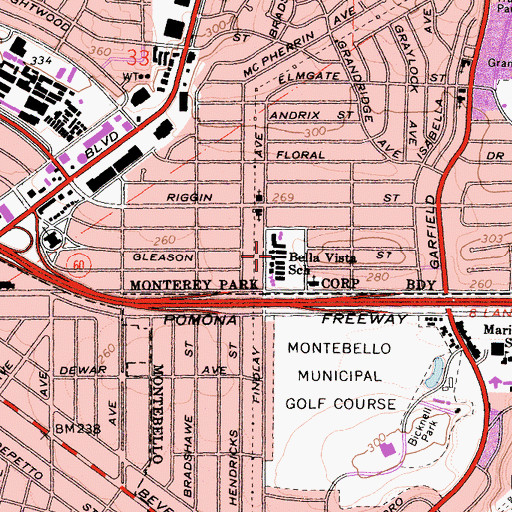 Topographic Map of Bella Vista Elementary School, CA