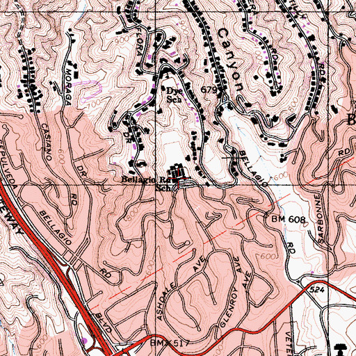 Topographic Map of Bellagio Newcomer Center, CA