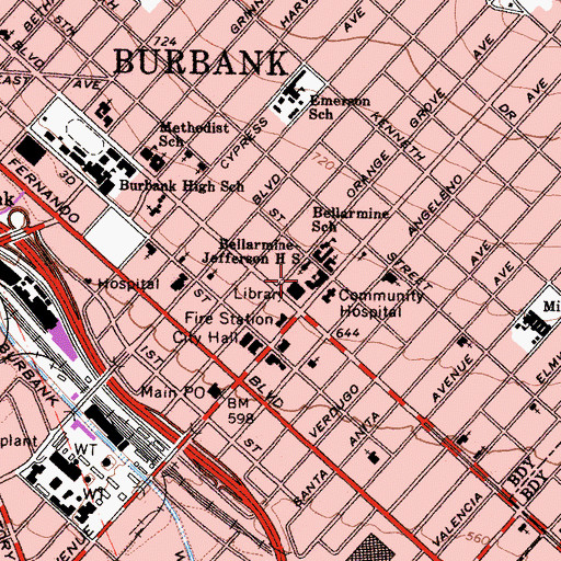 Topographic Map of Bellarmine-Jefferson High School, CA