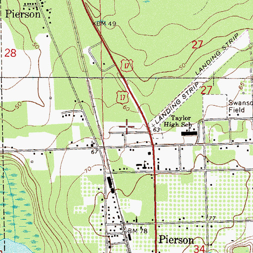 Topographic Map of Pierson Town Park Sports Complex, FL