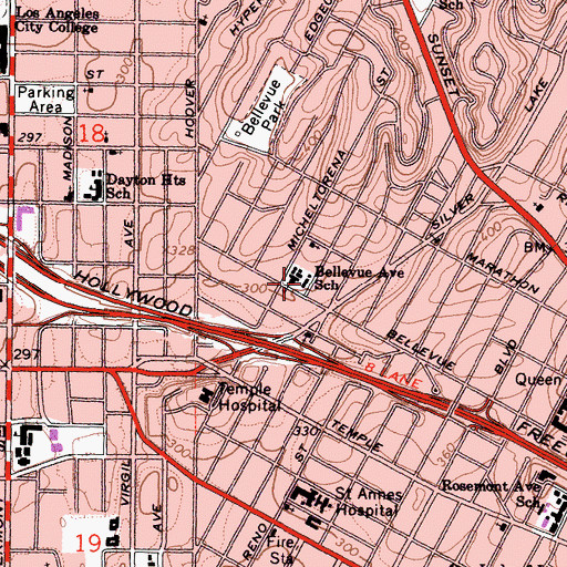 Topographic Map of Bellevue Avenue Primary Center, CA