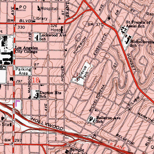 Topographic Map of Bellevue Park, CA