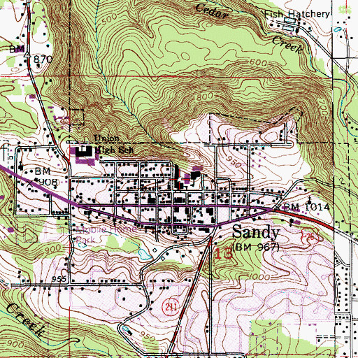 Topographic Map of Cedar Ridge Middle School, OR