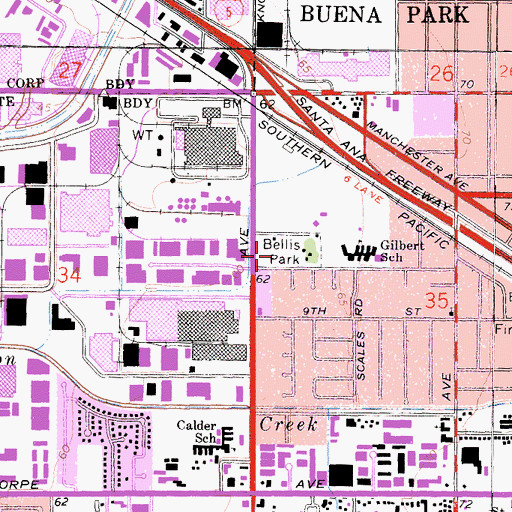 Topographic Map of Bellis Park, CA