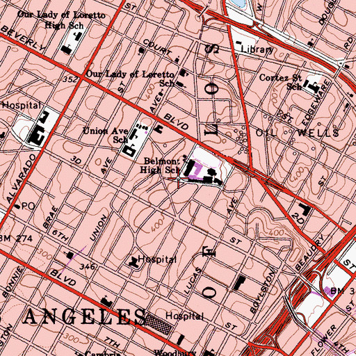Topographic Map of Belmont Senior High School, CA
