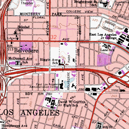 Topographic Map of Belvedere Park, CA
