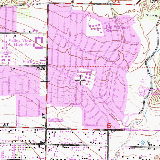 Topographic Map of Belwood School, CA