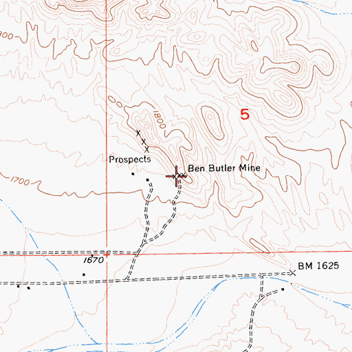 Topographic Map of Ben Butler Mine, CA