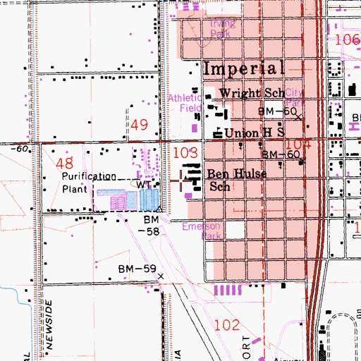 Topographic Map of Ben Hulse Elementary School, CA