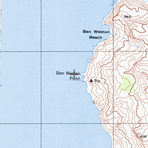 Topographic Map of Ben Weston Point, CA