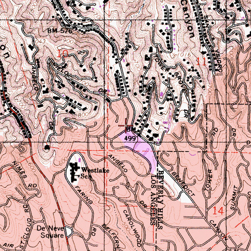 Topographic Map of Benedict Canyon, CA
