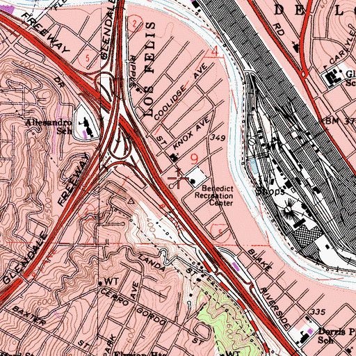 Topographic Map of Elysian Valley Recreation Center, CA