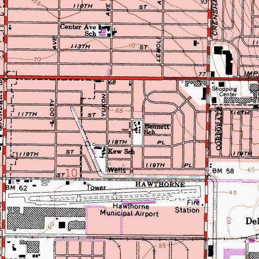 Topographic Map of Bennett-Kew Elementary School, CA