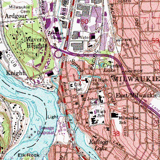 Topographic Map of Portland Waldorf High School, OR