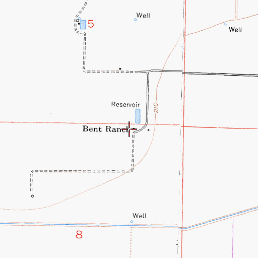 Topographic Map of Bent Ranch, CA