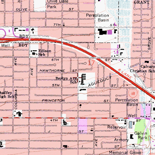 Topographic Map of Berlyn Elementary School, CA