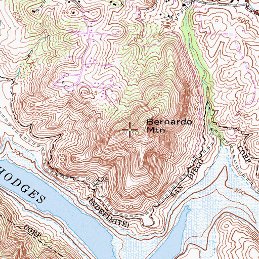 Topographic Map of Bernardo Mountain, CA