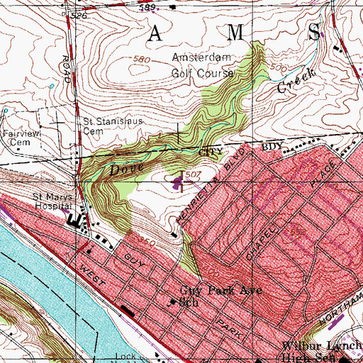 Topographic Map of Clara S Bacon Elementary School (historical), NY