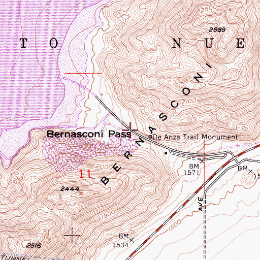 Topographic Map of Bernasconi Pass, CA