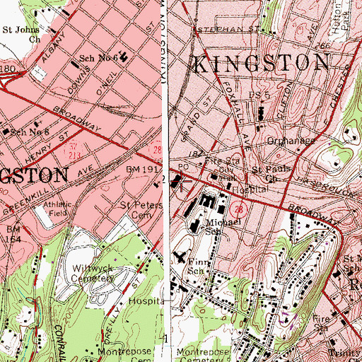 Topographic Map of Kingston Municipal Auditorium, NY