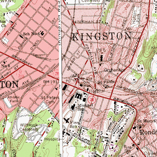 Topographic Map of Kingston Fire Department Central Station 1, NY
