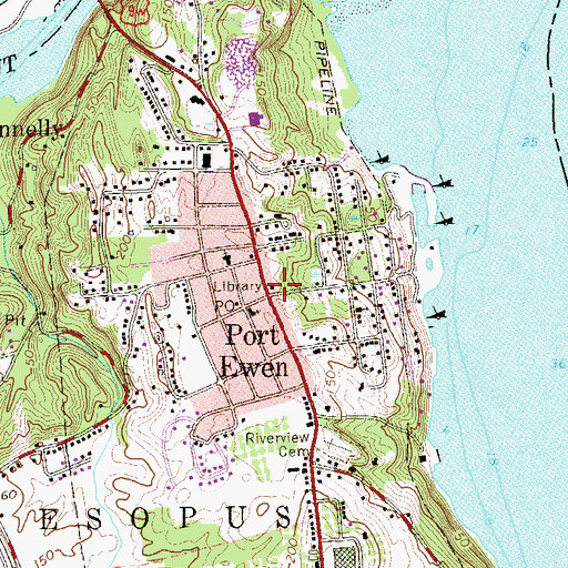 Topographic Map of Port Ewen Public Library, NY