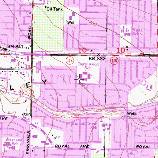 Topographic Map of Berylwood Elementary School, CA