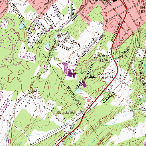 Topographic Map of Ulster County Infirmary (historical), NY