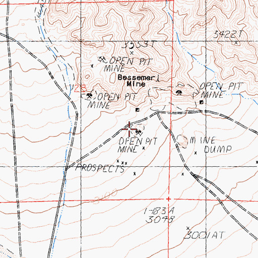 Topographic Map of Bessemer Mine, CA