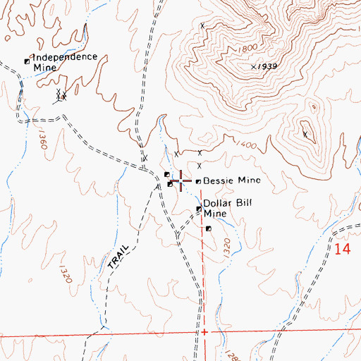 Topographic Map of Bessie Mine, CA