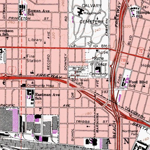 Topographic Map of Beth Israel Cemetery, CA