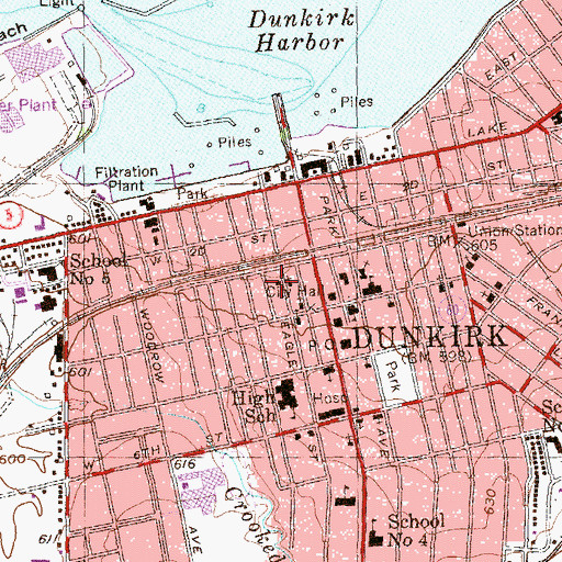 Topographic Map of Dunkirk Fire Department Headquarters, NY
