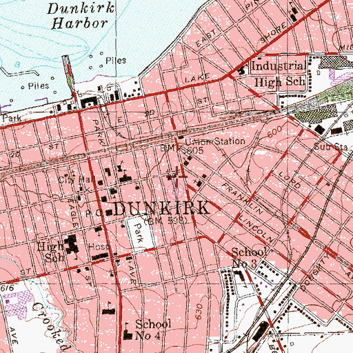 Topographic Map of Dunkirk Fire Department Hose Company Number 1, NY