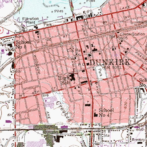 Topographic Map of Dunkirk Middle School, NY