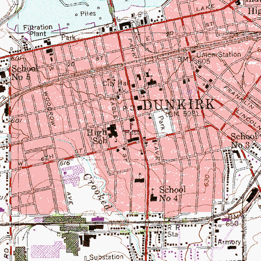Topographic Map of Brooks Memorial Hospital, NY