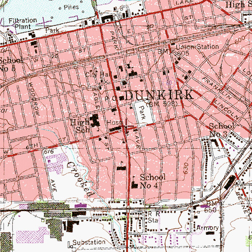 Topographic Map of Dunkirk Free Library, NY