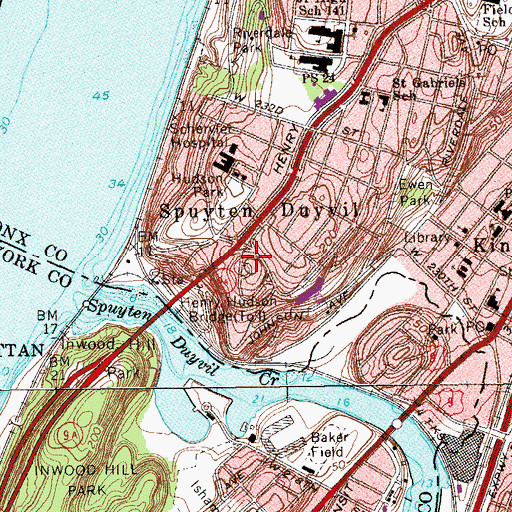 Topographic Map of Spuyten Duyvil Hill, NY
