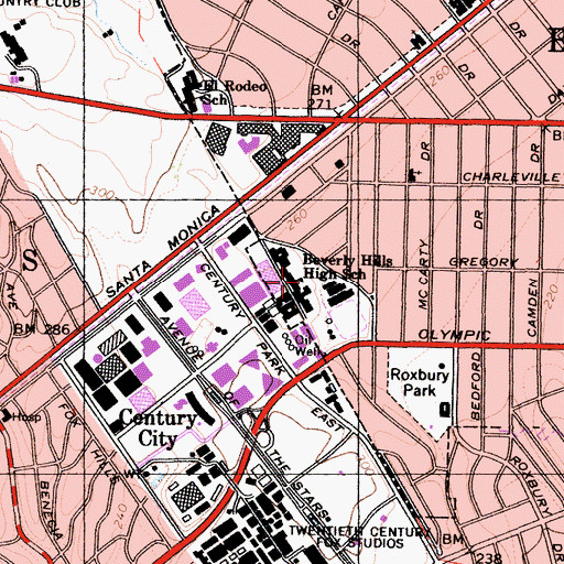 Topographic Map of Beverly Hills High School, CA