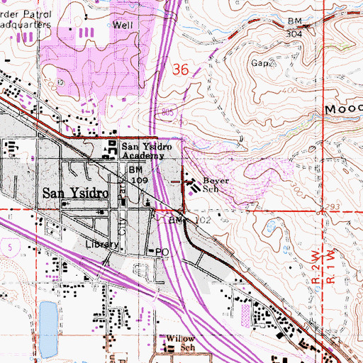 Topographic Map of Beyer Elementary School, CA