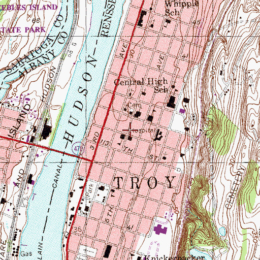 Topographic Map of Lansingburgh Branch Troy Public Library, NY