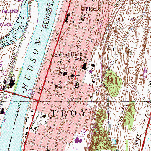 Topographic Map of Lansingburgh High School (historical), NY