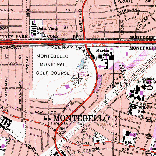Topographic Map of Bicknell Park, CA