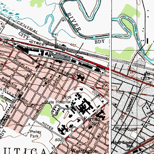 Topographic Map of Utica Fire Department Station 1 Engines 1 and 7, NY
