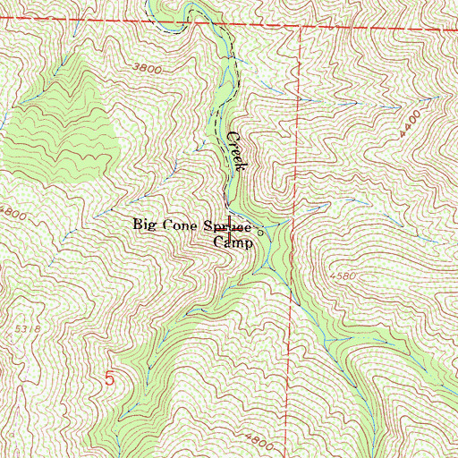 Topographic Map of Big Cone Spruce Camp, CA