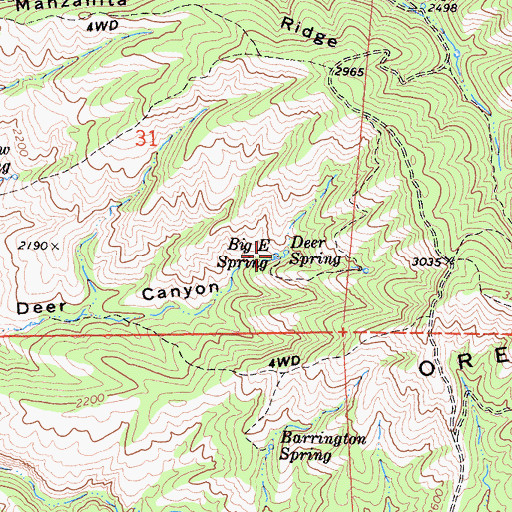 Topographic Map of Big E Spring, CA
