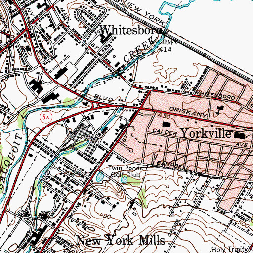 Topographic Map of New York Mills School (historical), NY