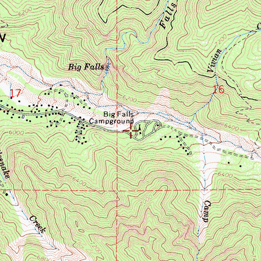 Topographic Map of Big Falls Campground, CA