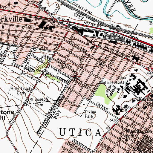Topographic Map of Greater Grace Church of Utica, NY