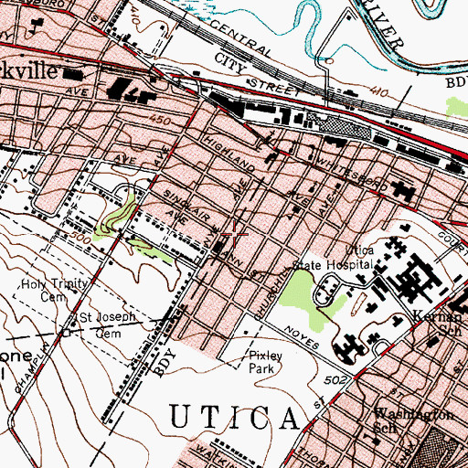 Topographic Map of Sacred Heart School (historical), NY