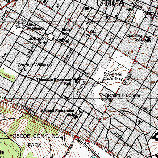 Topographic Map of Theodore Roosevelt Public School (historical), NY